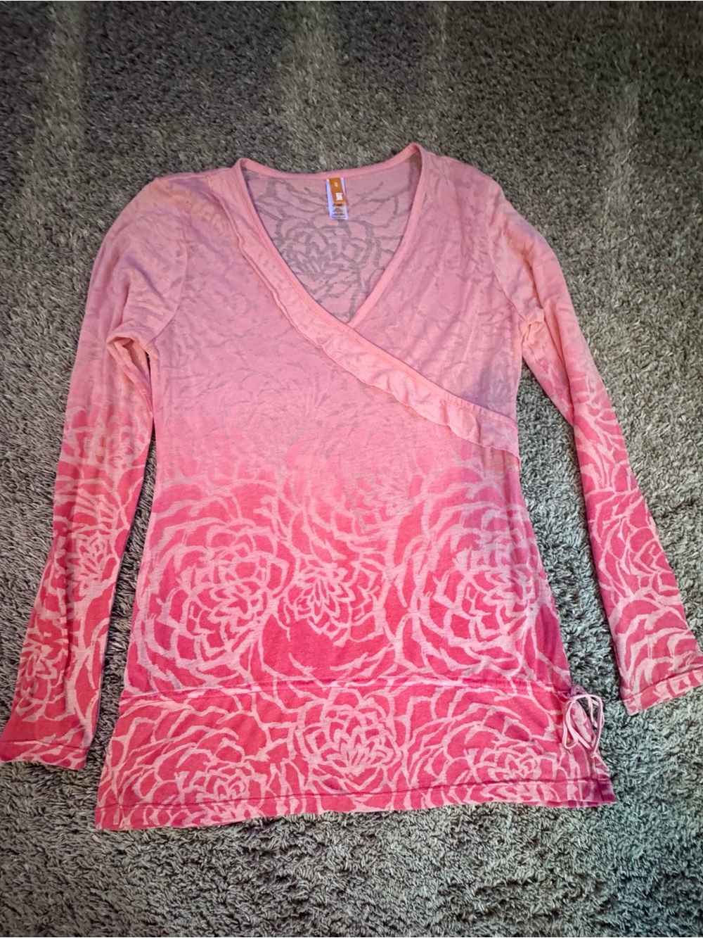 Lucy Pink Ombre Floral V-Neck Long Sleeve Top